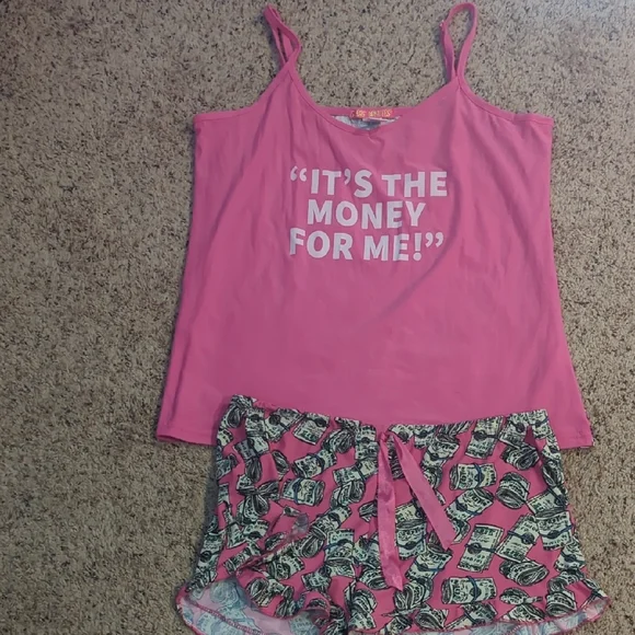 Circo Pink Slogan Tank and Money Print Shorts Set - Picture 1 of 7